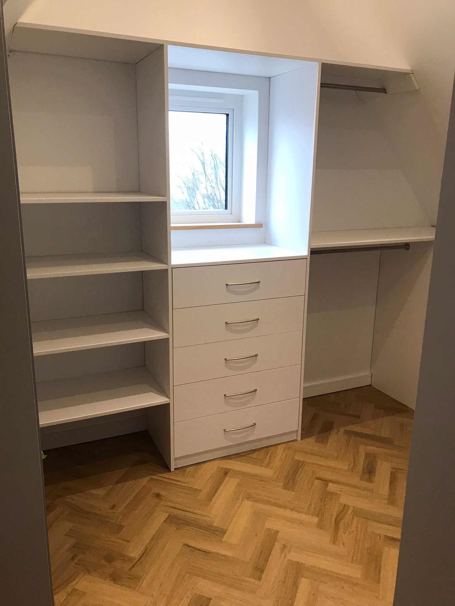 Bespoke dressing room storage with drawers and shelving in Ipswich